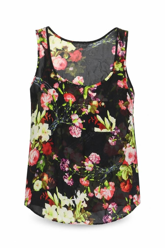 Internacionale Womens Beige Floral Polyester Basic Tank Size 10 Scoop Neck