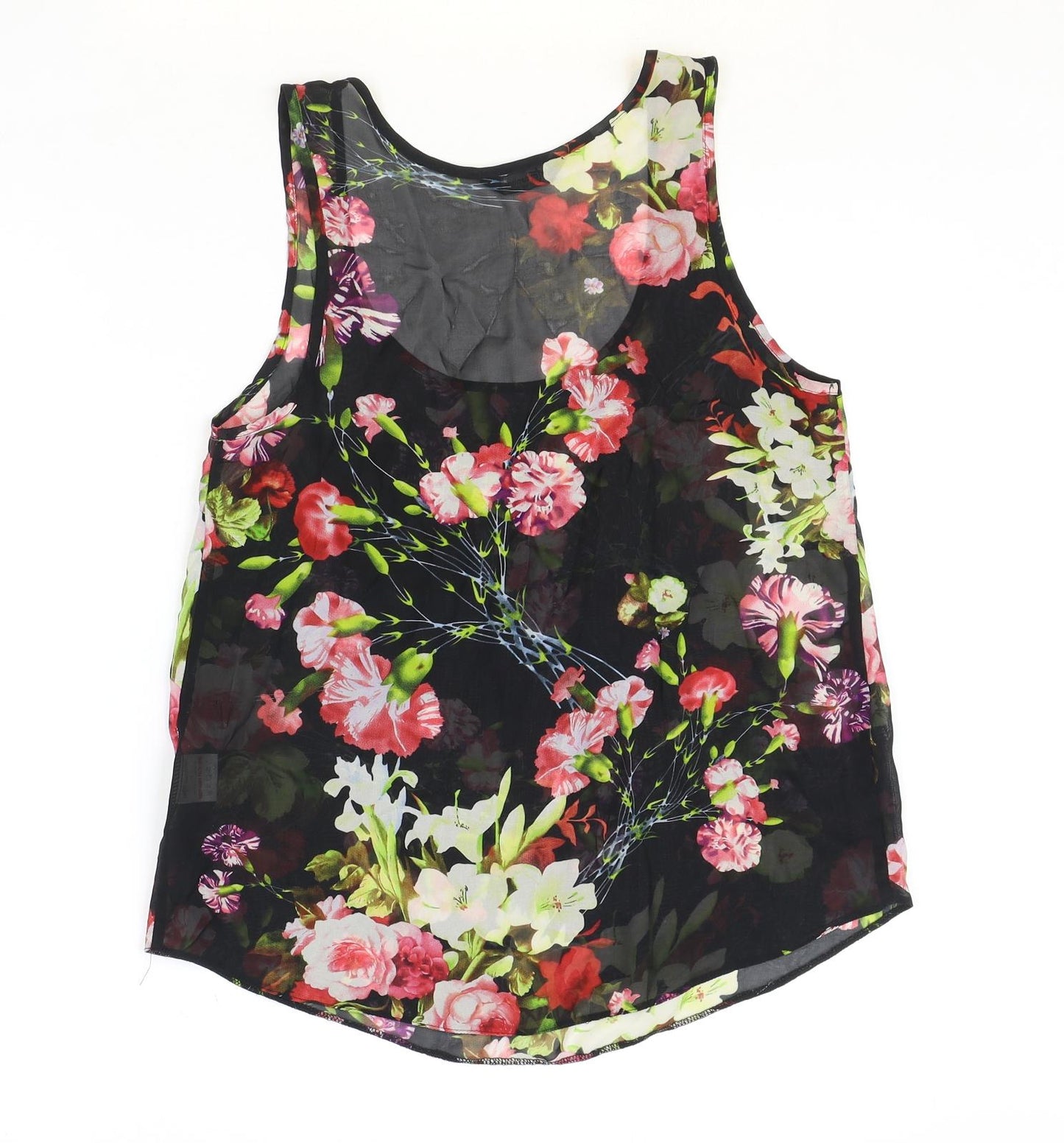 Internacionale Womens Beige Floral Polyester Basic Tank Size 10 Scoop Neck