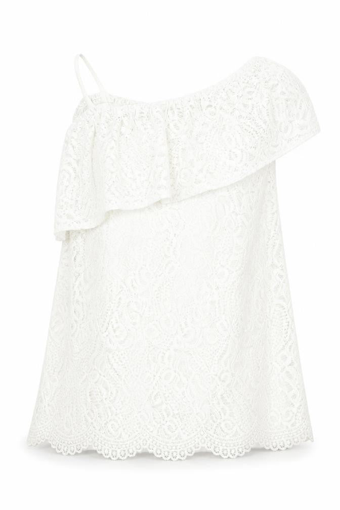 River Island Girls Ivory Polyester Basic Blouse Size 11-12 Years Off the Shoulder Pullover