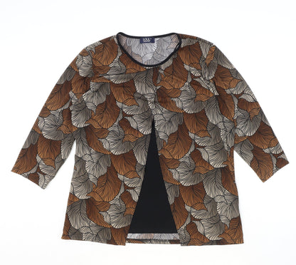 Soul Collection Womens Brown Geometric Polyester Basic T-Shirt Size 18 Round Neck