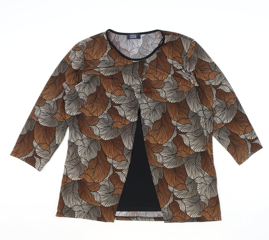 Soul Collection Womens Brown Geometric Polyester Basic T-Shirt Size 18 Round Neck