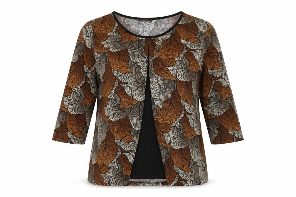 Soul Collection Womens Brown Geometric Polyester Basic T-Shirt Size 18 Round Neck