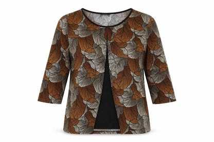 Soul Collection Womens Brown Geometric Polyester Basic T-Shirt Size 18 Round Neck