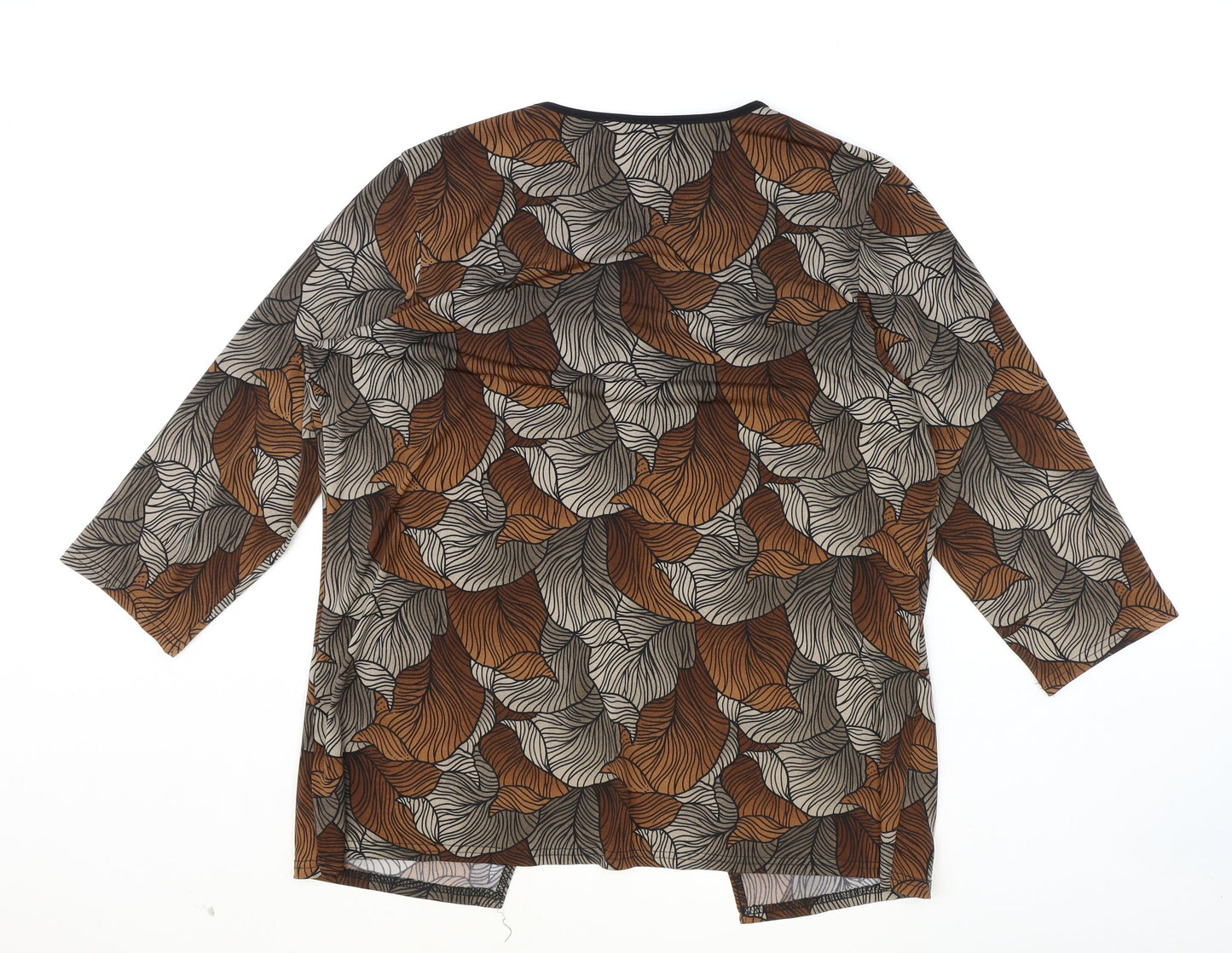 Soul Collection Womens Brown Geometric Polyester Basic T-Shirt Size 18 Round Neck