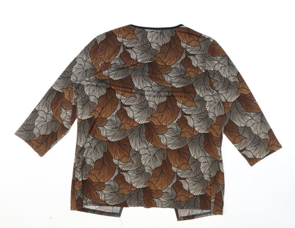 Soul Collection Womens Brown Geometric Polyester Basic T-Shirt Size 18 Round Neck