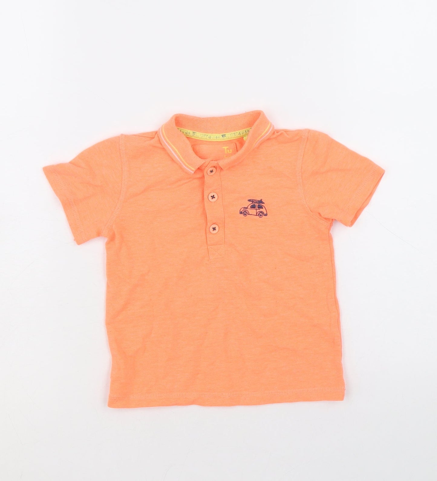 TU Boys Orange Polyester Basic Polo Size 18-24 Months Collared Button - Car