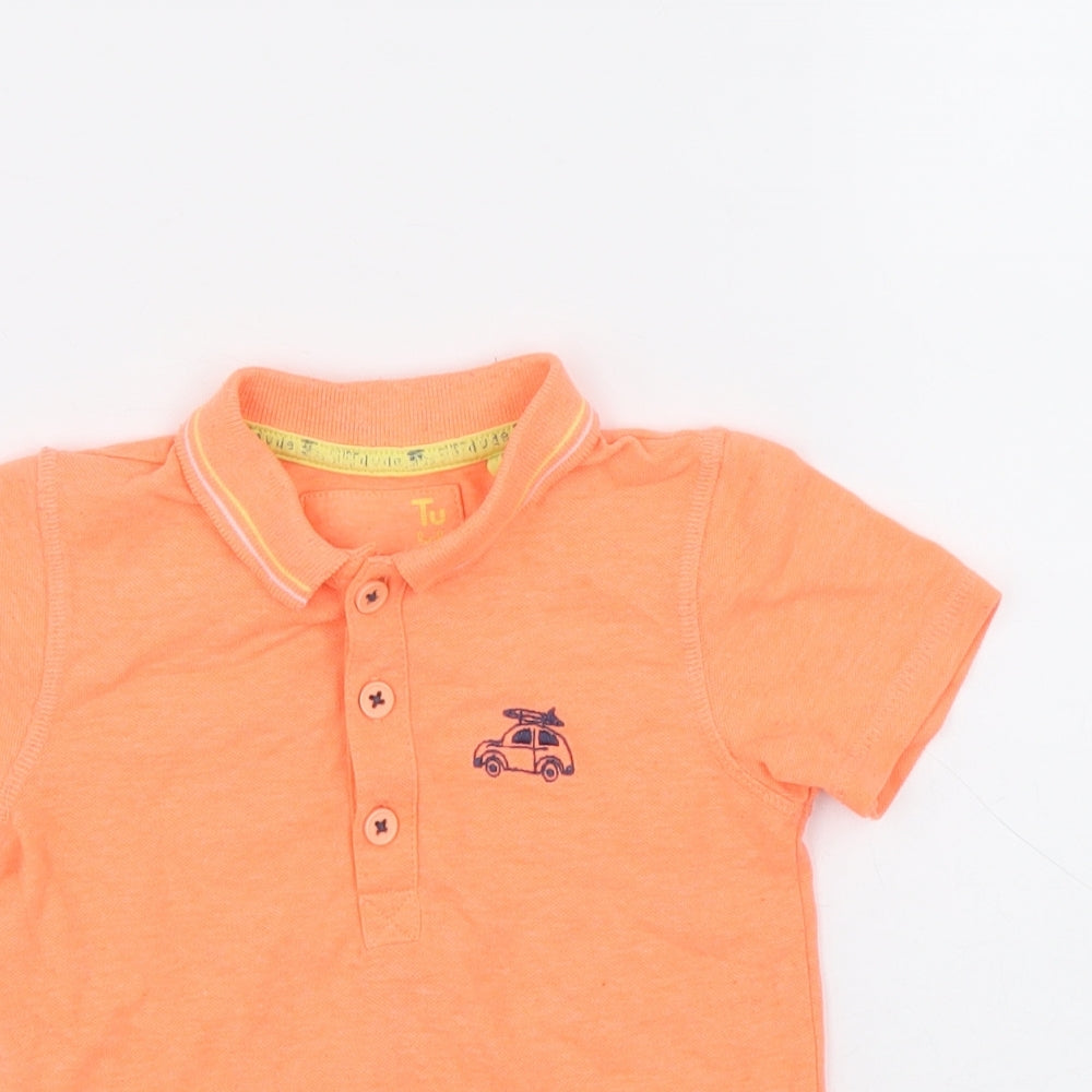 TU Boys Orange Polyester Basic Polo Size 18-24 Months Collared Button - Car