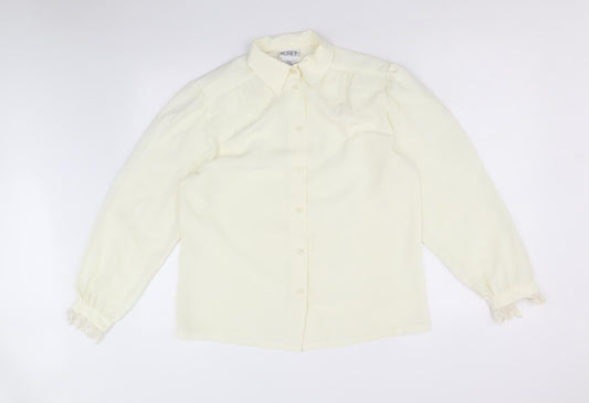 Koret Womens Ivory Polyester Basic Button-Up Size 8 Collared