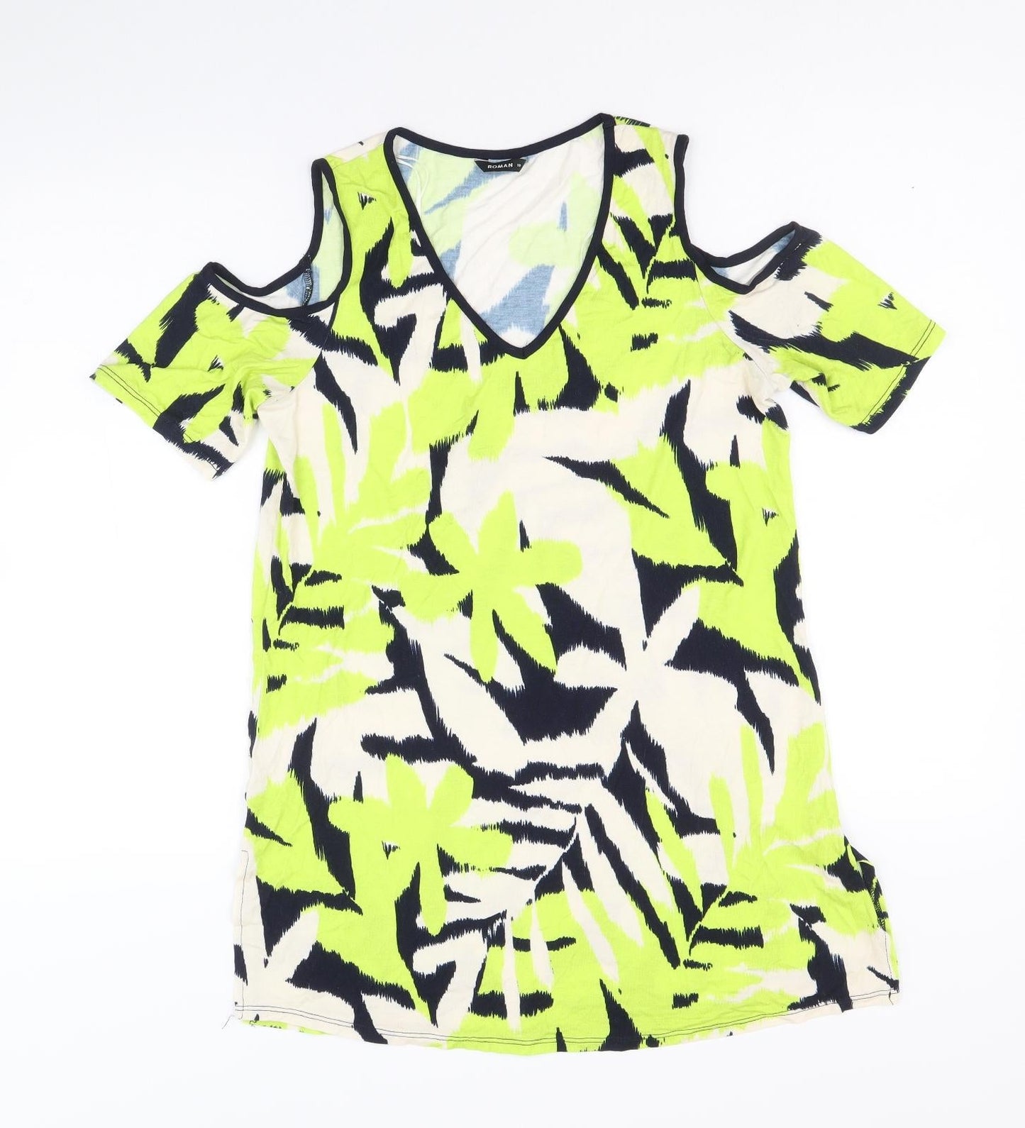 Roman Womens Multicoloured Geometric Viscose Basic T-Shirt Size 10 V-Neck