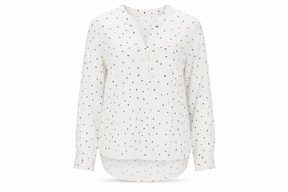 Marks & Spencer Womens White Geometric Viscose Basic Button-Up Size 14 V-Neck