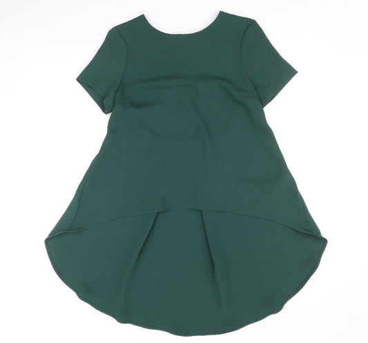 Topshop Womens Green Polyacrylate Fibre Basic Blouse Size 8 Round Neck - Asymmetric