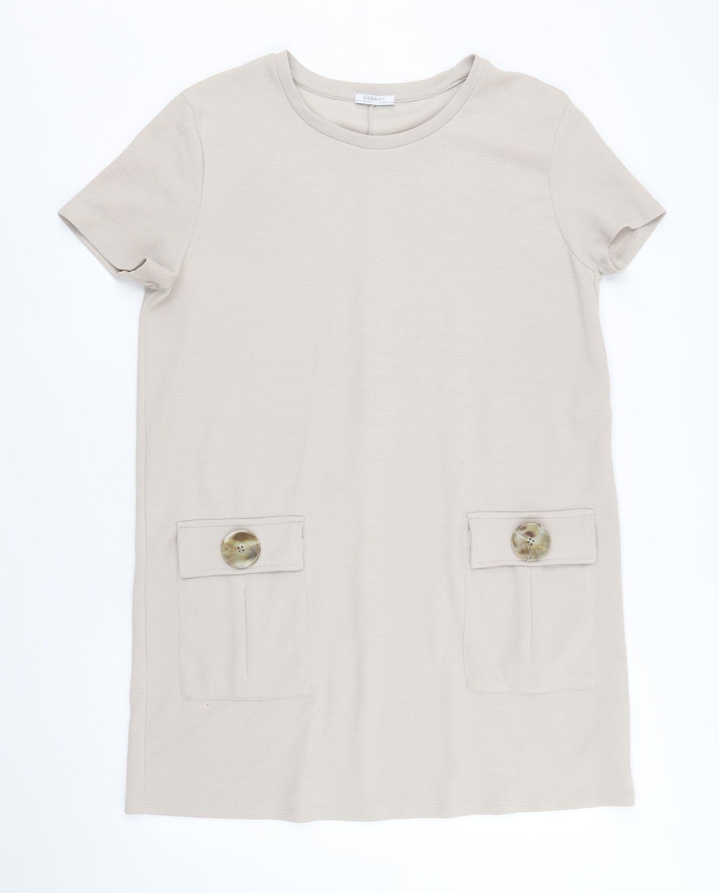 Zara Womens Beige Polyester A-Line Size S Round Neck Pullover