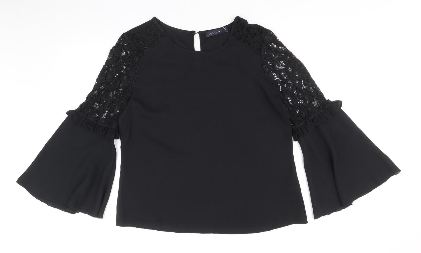 Marks and Spencer Womens Black Viscose Basic Blouse Size 12 Round Neck