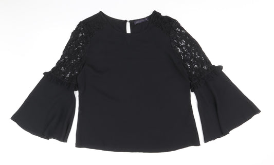 Marks and Spencer Womens Black Viscose Basic Blouse Size 12 Round Neck