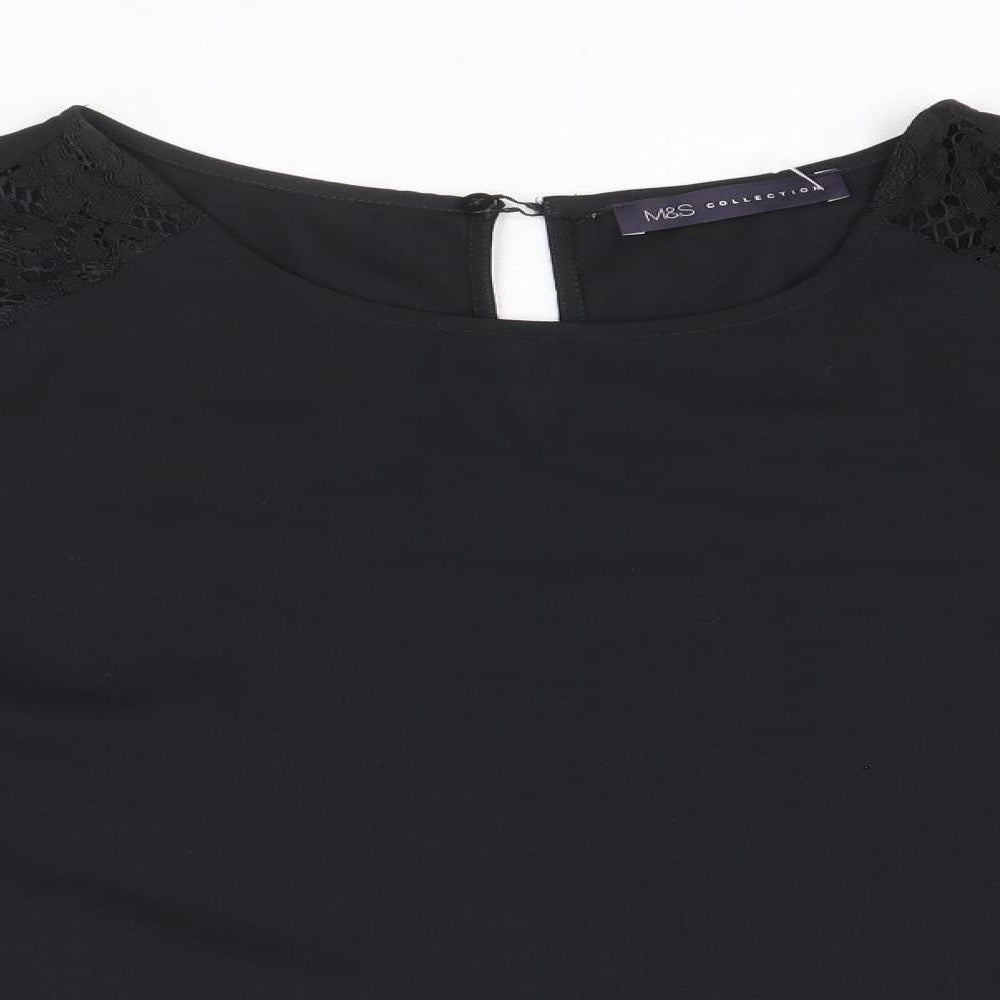 Marks and Spencer Womens Black Viscose Basic Blouse Size 12 Round Neck