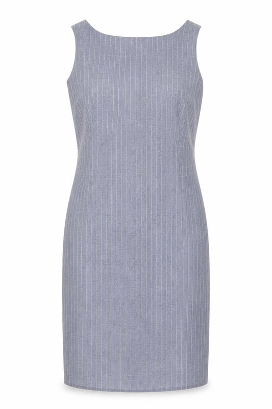 AMARANTO Womens Blue Striped Polyester A-Line Size 12 Round Neck Zip