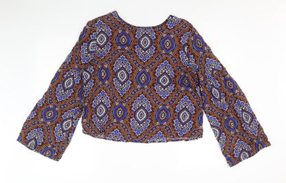 Marks & Spencer Womens Multicoloured Geometric Viscose Basic Blouse Size 12 Round Neck