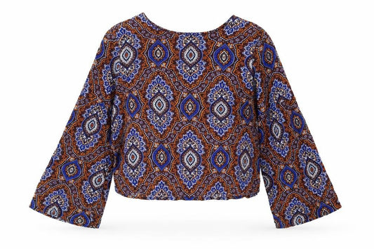 Marks and Spencer Womens Multicoloured Geometric Viscose Basic Blouse Size 12 Round Neck