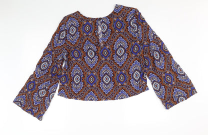 Marks & Spencer Womens Multicoloured Geometric Viscose Basic Blouse Size 12 Round Neck