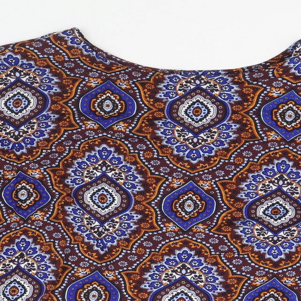 Marks and Spencer Womens Multicoloured Geometric Viscose Basic Blouse Size 12 Round Neck