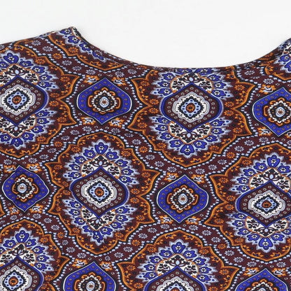 Marks & Spencer Womens Multicoloured Geometric Viscose Basic Blouse Size 12 Round Neck