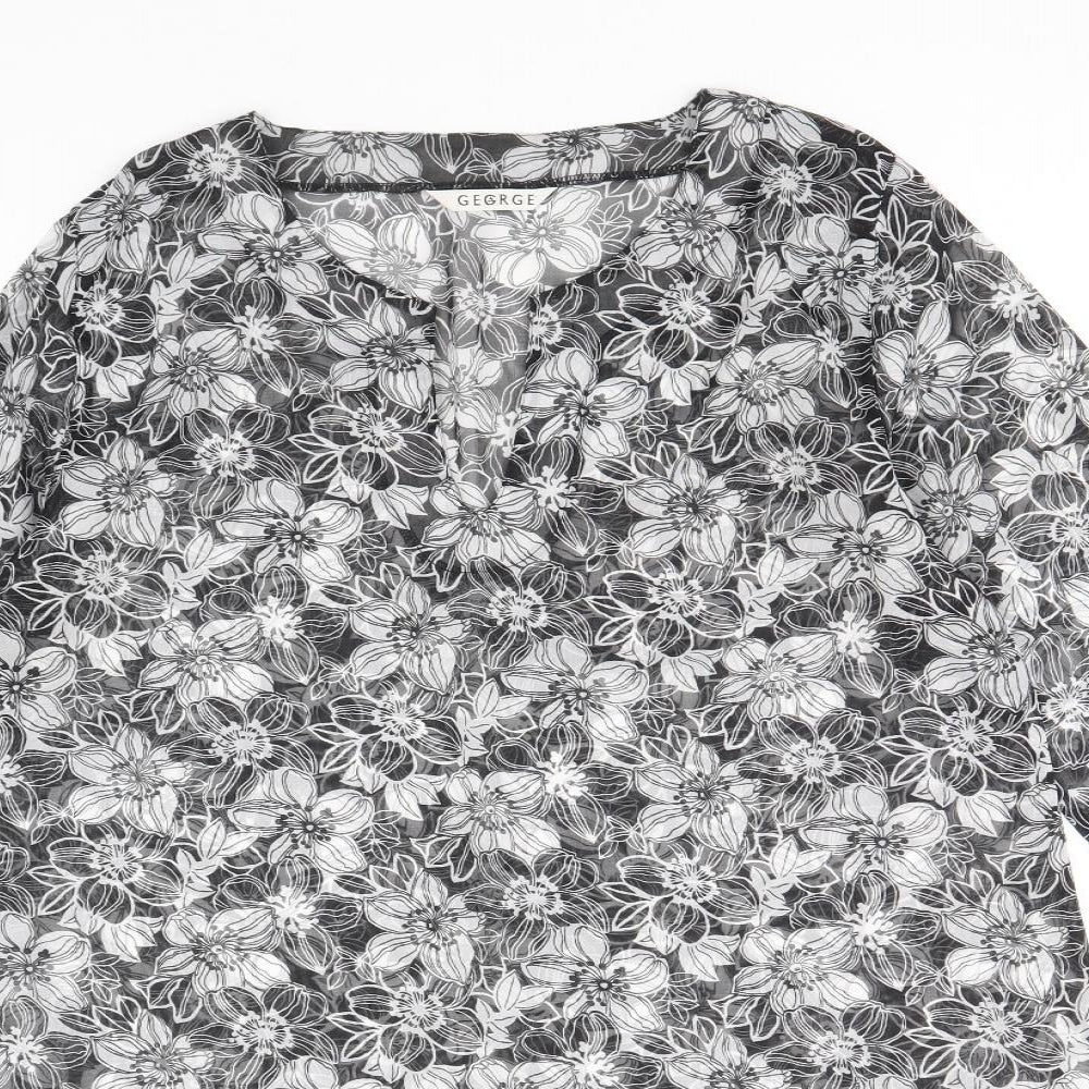 George Womens Black Floral Polyester Kaftan Size 10 V-Neck Pullover - Beach cover up