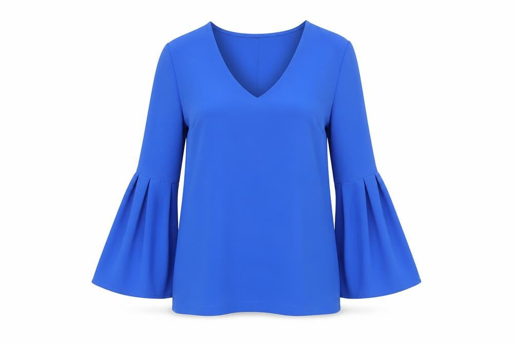 H&M Womens Blue Polyester Basic Blouse Size 6 V-Neck - Bell Sleeve