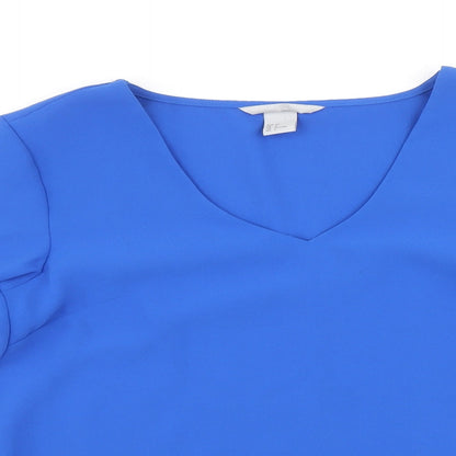 H&M Womens Blue Polyester Basic Blouse Size 6 V-Neck - Bell Sleeve