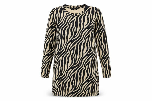 F&F Womens Black Animal Print Polyester Shift Size 12 Scoop Neck Pullover - Tiger Print
