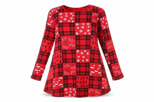 Preworn Womens Red Geometric Viscose Tunic Blouse Size S Round Neck - Christmas Swing Top