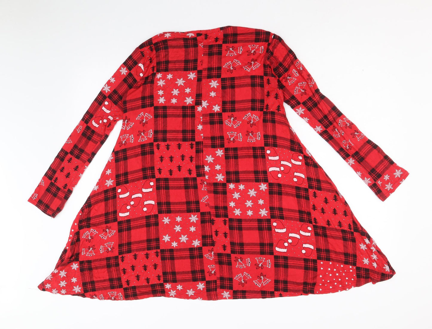 Preworn Womens Red Geometric Viscose Tunic Blouse Size S Round Neck - Christmas Swing Top
