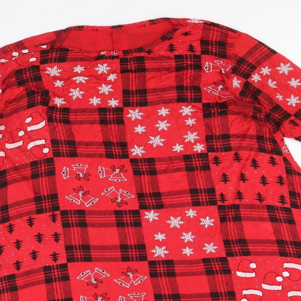 Preworn Womens Red Geometric Viscose Tunic Blouse Size S Round Neck - Christmas Swing Top