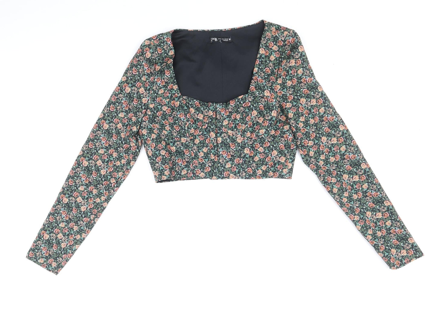 Zara Womens Multicoloured Floral Polyester Cropped Blouse Size M Square Neck