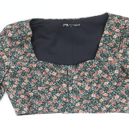 Zara Womens Multicoloured Floral Polyester Cropped Blouse Size M Square Neck