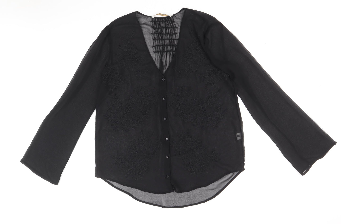 Zara Womens Black Polyester Basic Blouse Size L V-Neck