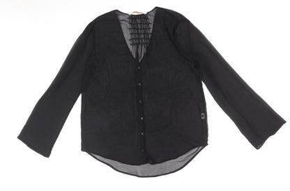 Zara Womens Black Polyester Basic Blouse Size L V-Neck