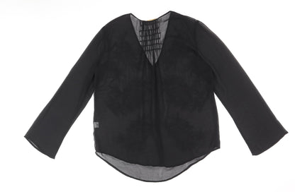 Zara Womens Black Polyester Basic Blouse Size L V-Neck