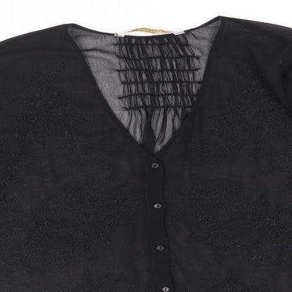 Zara Womens Black Polyester Basic Blouse Size L V-Neck