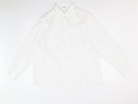 C&A Womens White Polyester Basic Button-Up Size 16 Collared