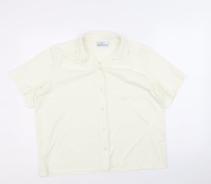 EWM Womens Ivory Polyester Basic Button-Up Size 18 Collared
