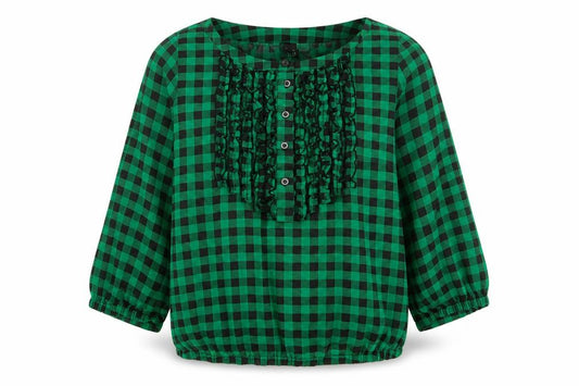 Divided by H&M Womens Green Check Polyester Cropped Blouse Size 10 Scoop Neck