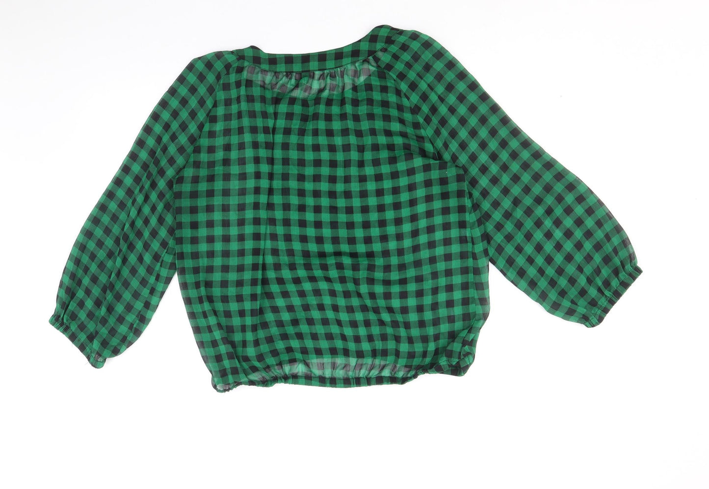 Divided by H&M Womens Green Check Polyester Cropped Blouse Size 10 Scoop Neck