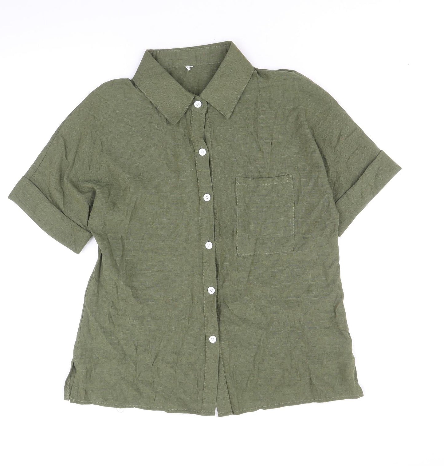 Preworn Womens Green Polyester Basic Button-Up Size XL Collared