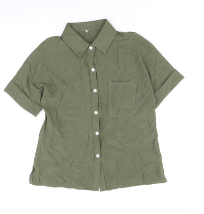 Preworn Womens Green Polyester Basic Button-Up Size XL Collared