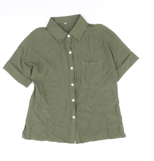 Preworn Womens Green Polyester Basic Button-Up Size XL Collared