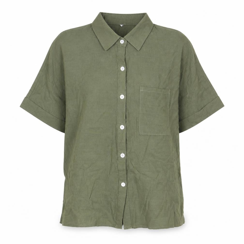Preworn Womens Green Polyester Basic Button-Up Size XL Collared