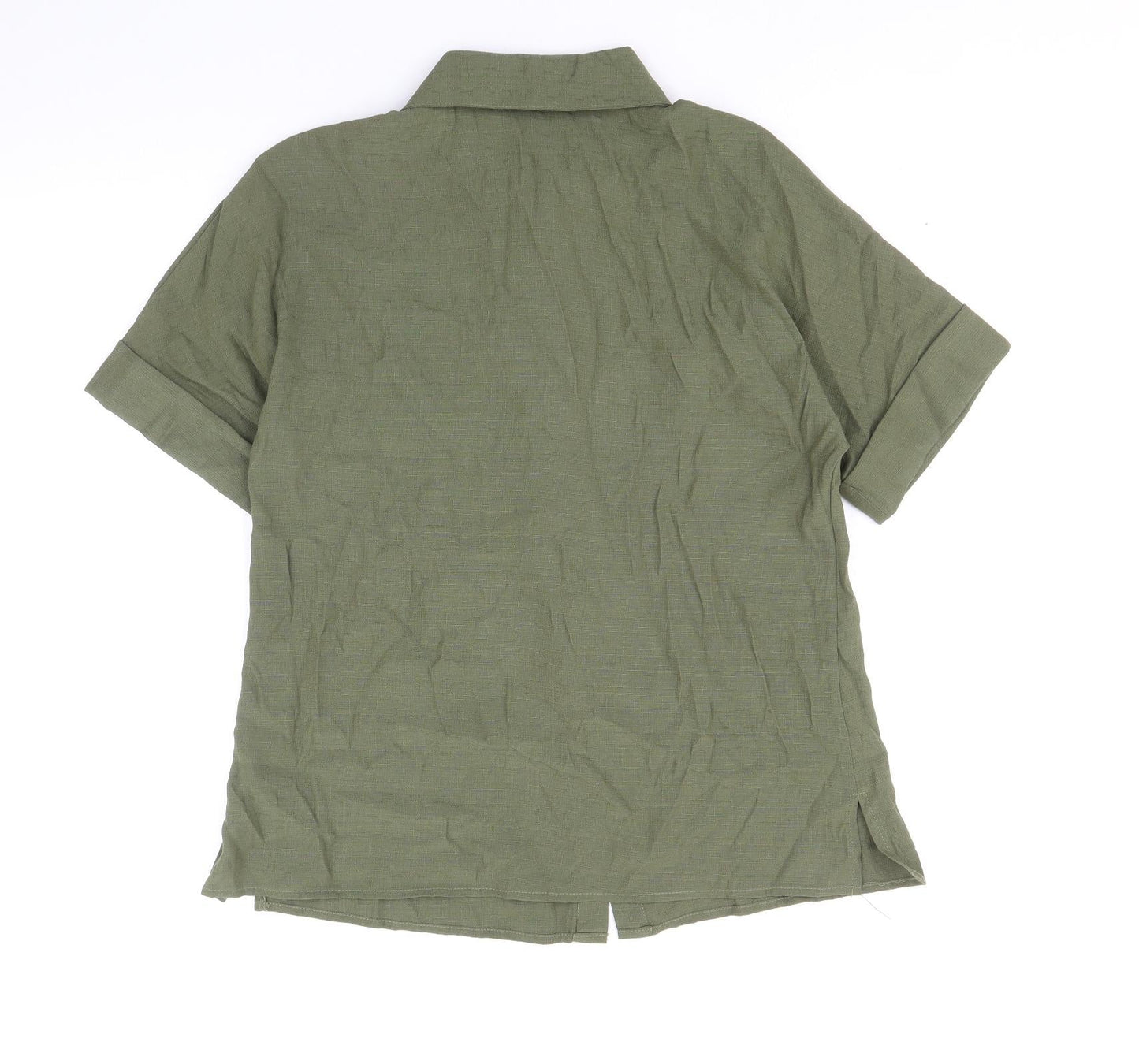 Preworn Womens Green Polyester Basic Button-Up Size XL Collared
