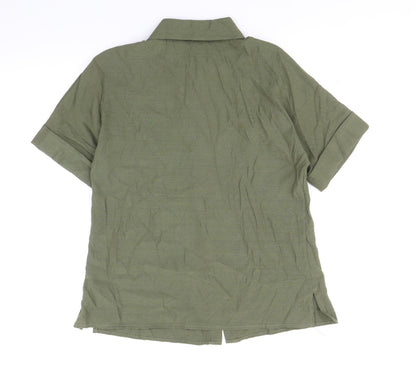 Preworn Womens Green Polyester Basic Button-Up Size XL Collared