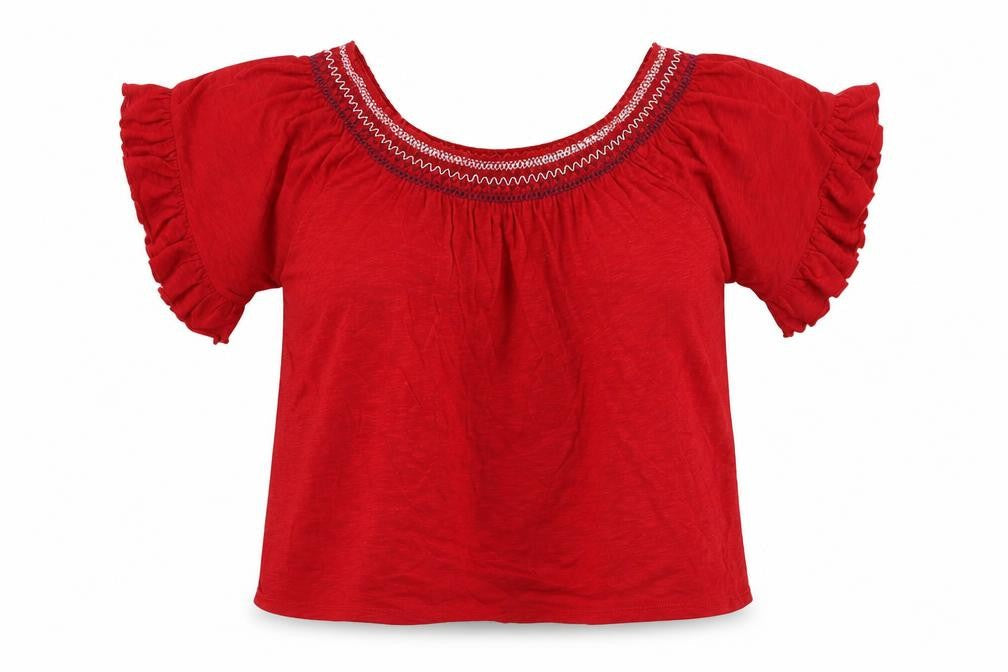 New Look Womens Red Cotton Basic T-Shirt Size 8 Round Neck