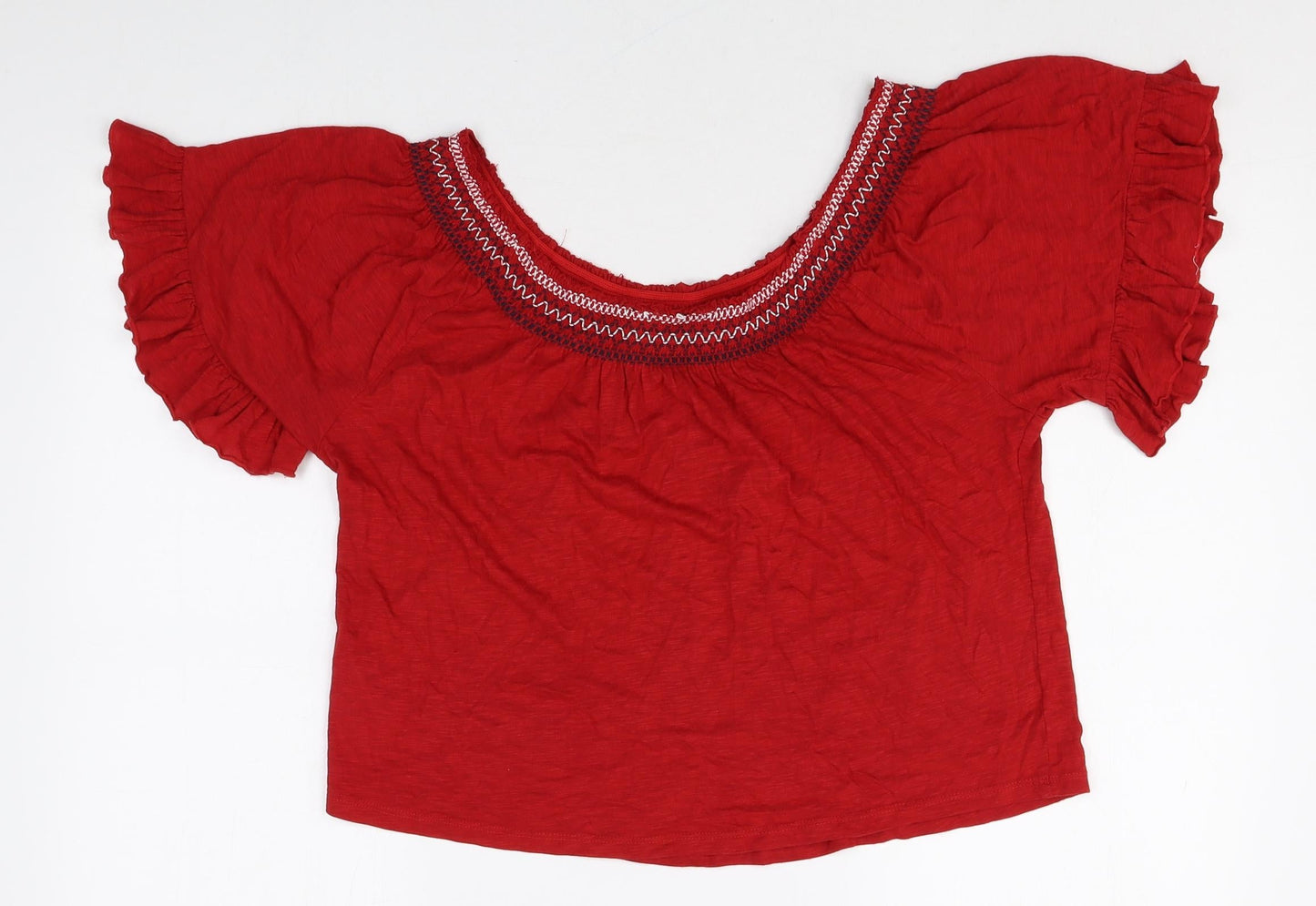 New Look Womens Red Cotton Basic T-Shirt Size 8 Round Neck